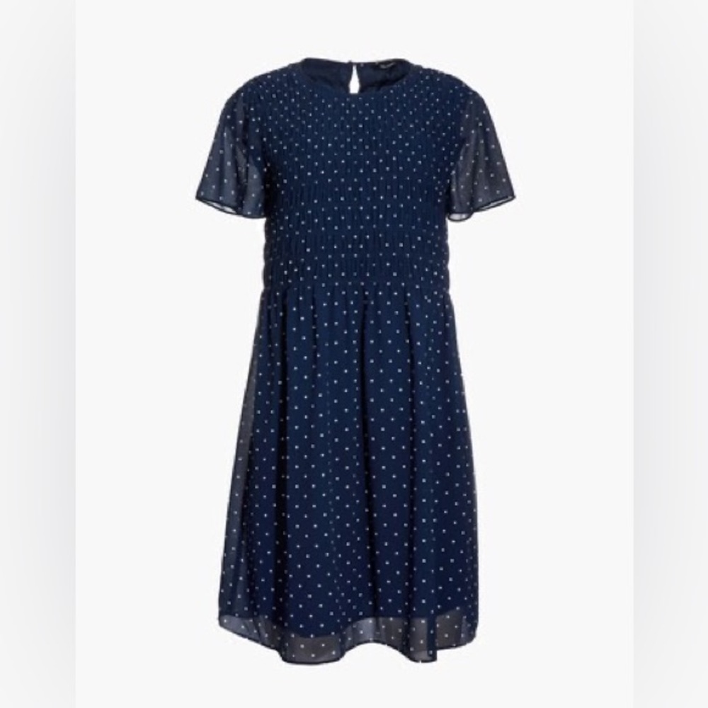 Madewell Georgette Smock-Top Mini Dress in Polka Dot Womens XS Blue & White